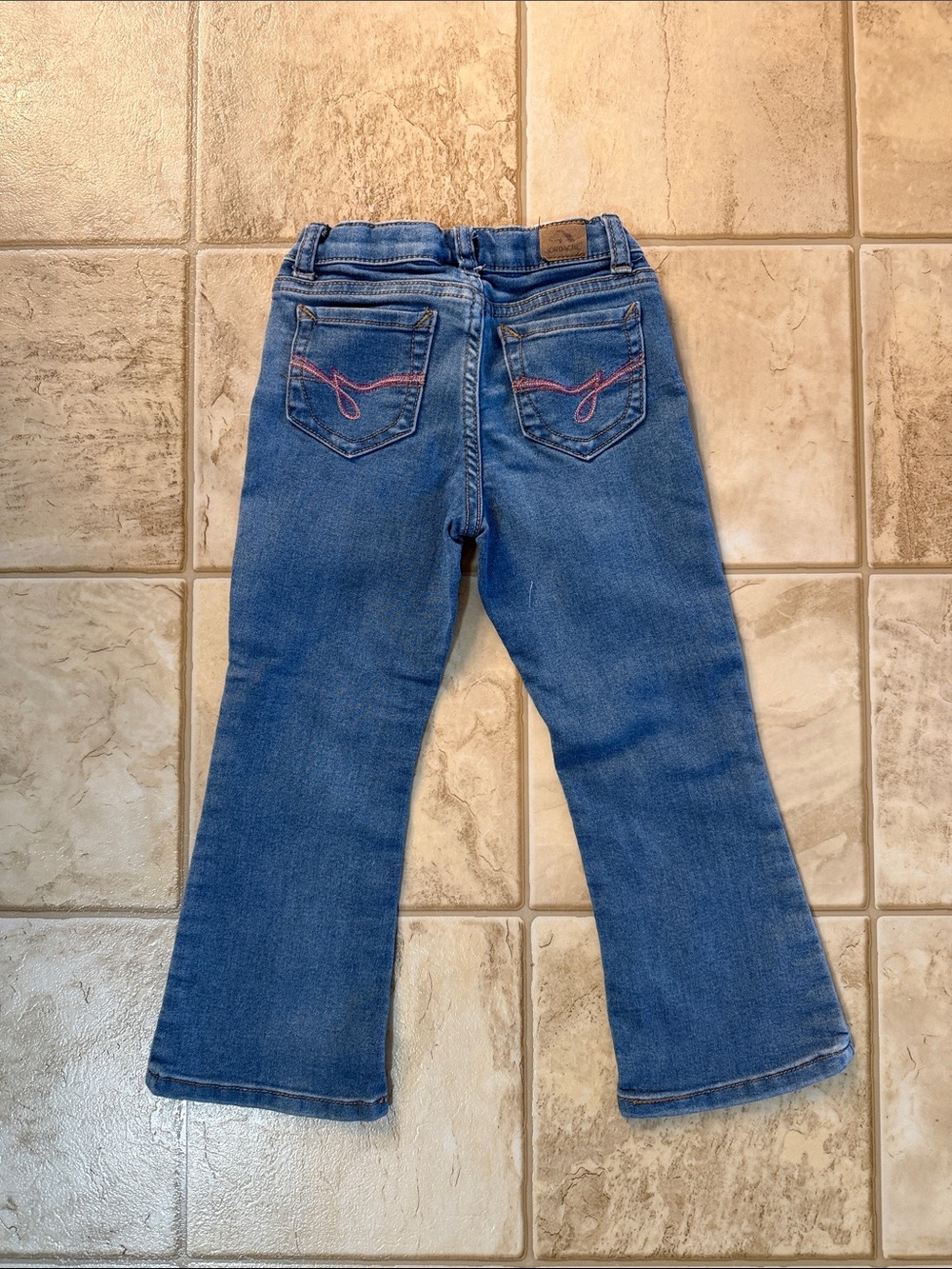 Girls' Blue Bootcut Jeans with Pink Stitching